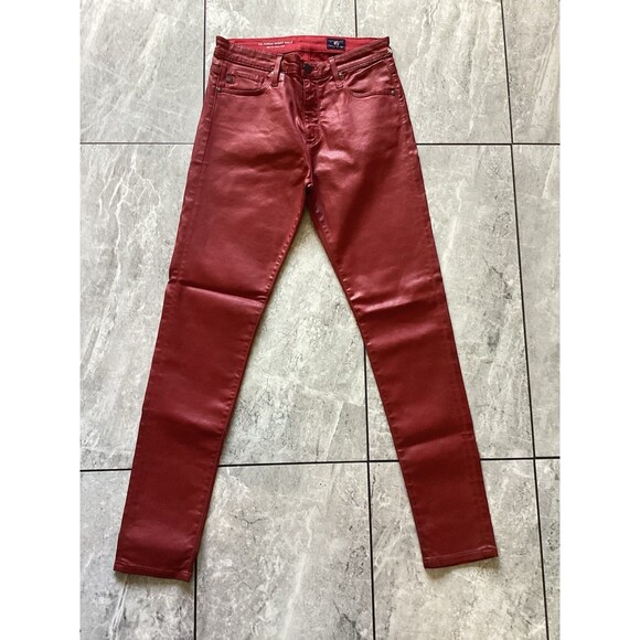 AG Adriano Goldschmied Jeans Womens Red Coated Farrah Skinny Ankle 27 - Picture 1 of 8